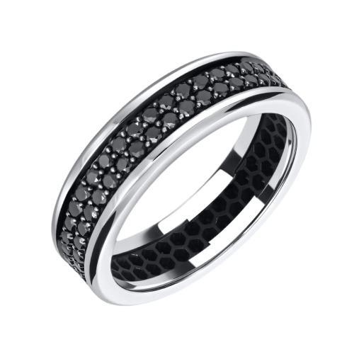 Кольцо обручальное из белого золота 585 пробы с черным бриллиантом