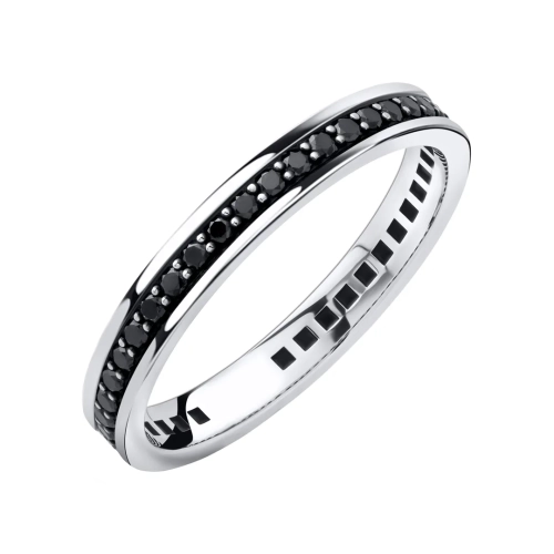 Кольцо обручальное из белого золота 585 пробы с черным бриллиантом
