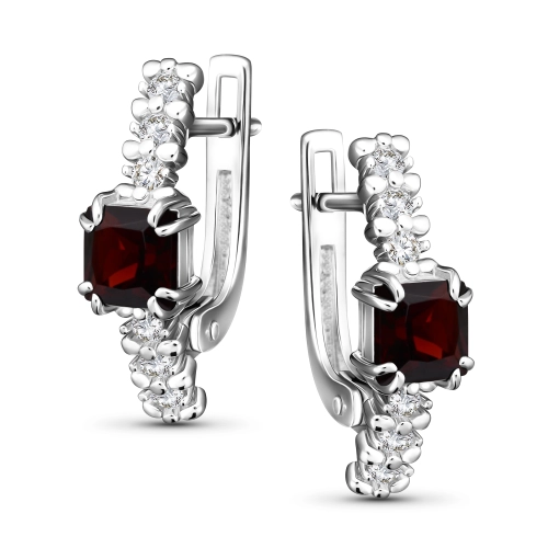 Серьги из серебра 925 пробы с гранатами и фианитами