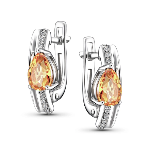 Серьги из серебра 925 пробы с цитринами и фианитами