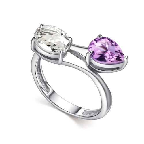 Кольцо (925) аметист, горный хрусталь