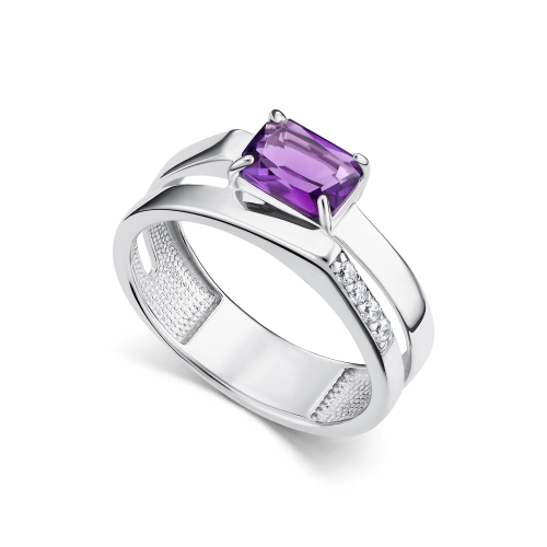 Кольцо из серебра 925 пробы с аметистом и фианитами
