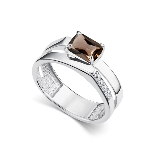 Кольцо из серебра 925 пробы с раухтопазами и фианитами