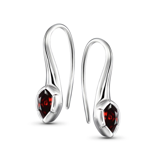 Серьги петельки из серебра 925 пробы с гранатом