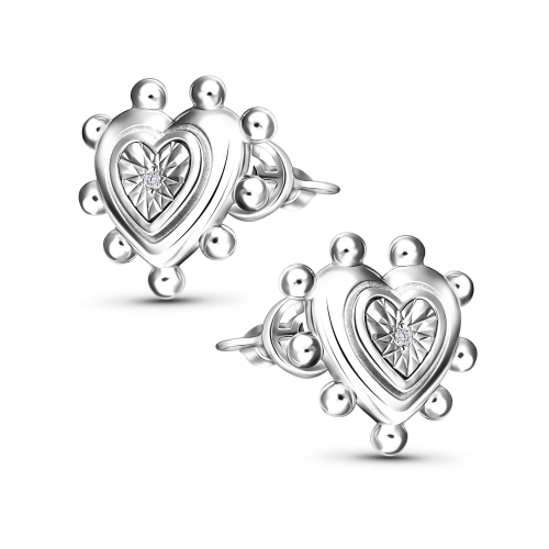 Серьги пусеты из серебра 925 пробы с бриллиантами