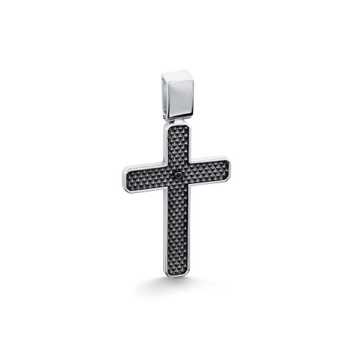 Подвеска декоративный крест из серебра 925 пробы с черным бриллиантом