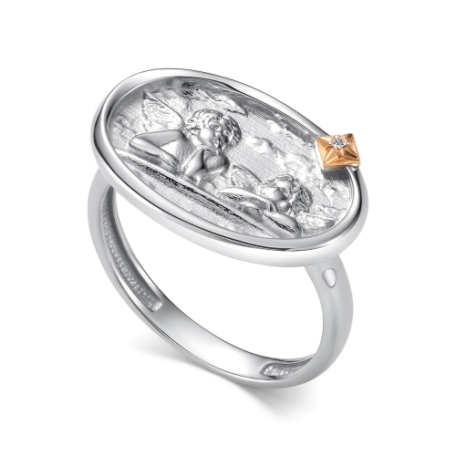 Кольцо из серебра 925 пробы с накладкой из золота 585 пробы с бриллиантами