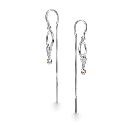 Серьги протяжки из серебра 925 пробы с накладкой из золота 585 пробы и бриллиантами