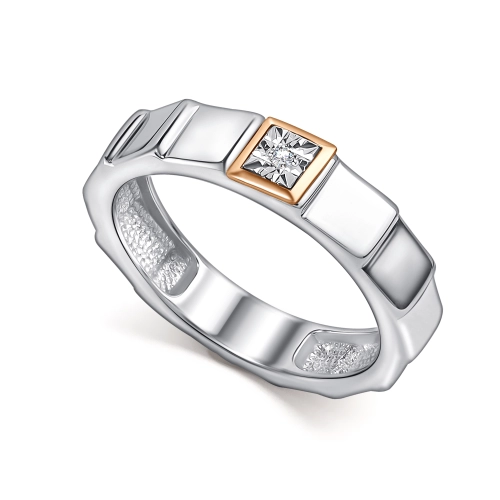 Кольцо из серебра 925 пробы с накладкой из золота 585 пробы с бриллиантами