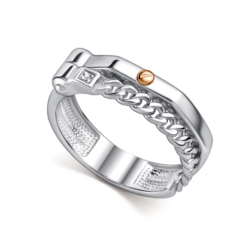 Кольцо из серебра 925 пробы с накладкой из золота 585 пробы с бриллиантами