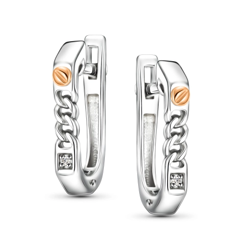 Серьги из серебра 925 пробы с накладкой из золота 585 пробы с бриллиантами