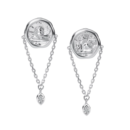 Серьги пусеты из серебра 925 пробы с бриллиантами