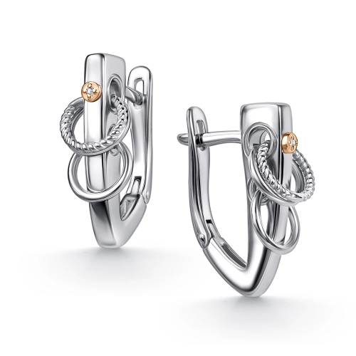 Серьги из серебра 925 пробы с накладкой из золота 585 пробы с бриллиантами