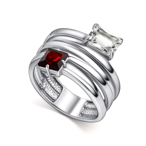 Кольцо (925) горный хрусталь, гранат