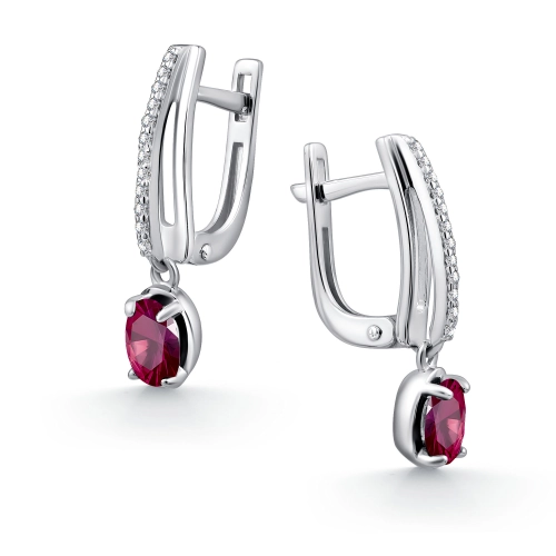 Серьги из серебра 925 пробы с рубинами и фианитами