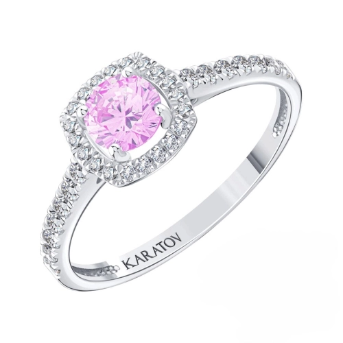 Кольцо из белого золота 585 пробы с цветными фианитами