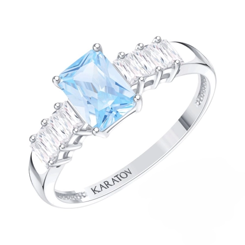 Кольцо из белого золота 585 пробы с цветными фианитами