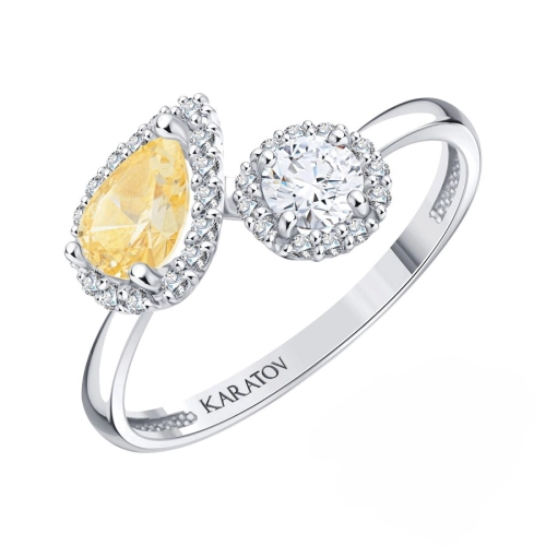 Кольцо из белого золота 585 пробы с цветными фианитами