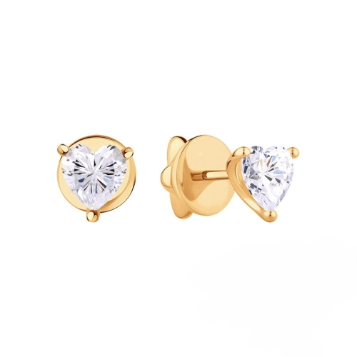 Серьги пусеты из золота 585 пробы с фианитами