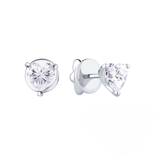 Серьги пусеты из белого золота 585 пробы с фианитами