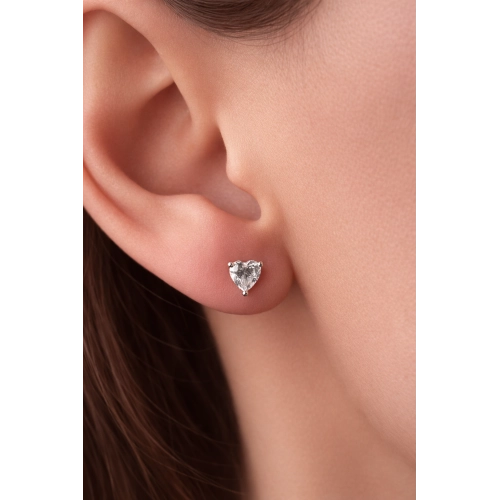 Серьги пусеты из белого золота 585 пробы с фианитами