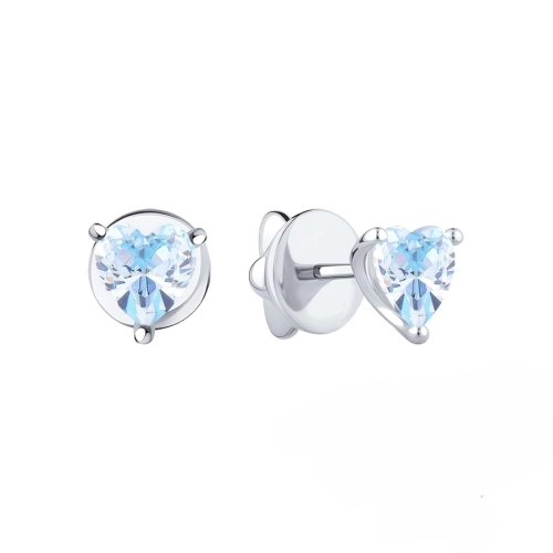 Серьги пусеты из белого золота 585 пробы с цветными фианитами