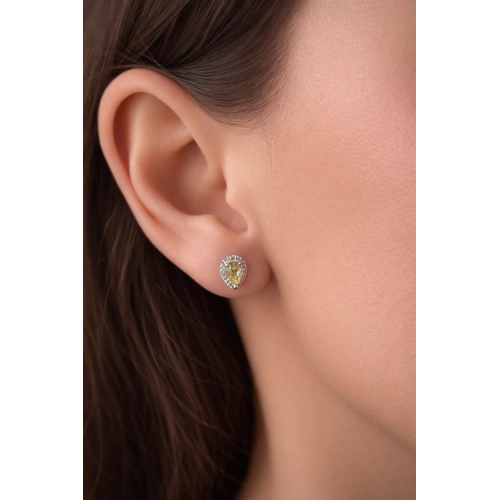 Серьги пусеты из белого золота 585 пробы с цветными фианитами