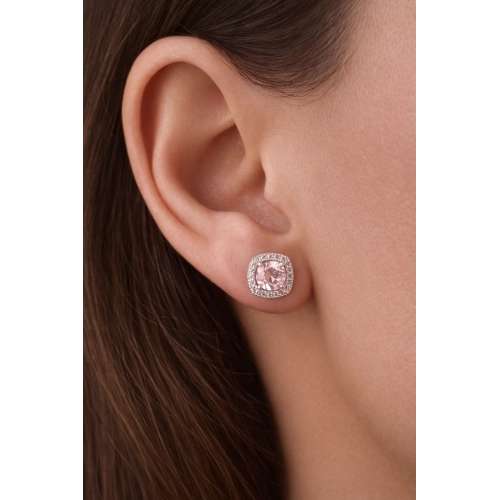 Серьги пусеты из белого золота 585 пробы с цветными фианитами