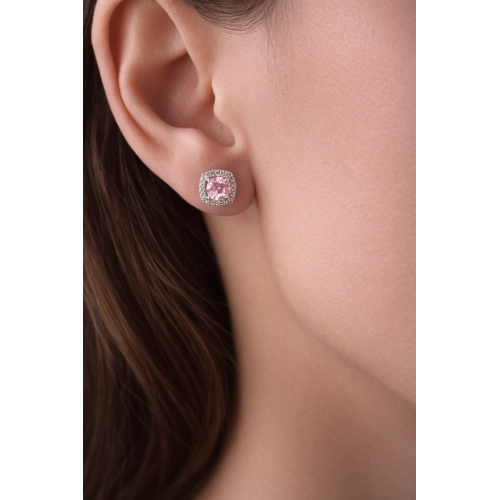 Серьги пусеты из белого золота 585 пробы с цветными фианитами