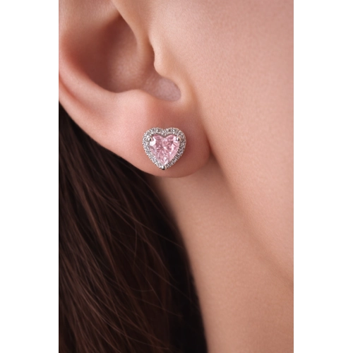 Серьги пусеты из белого золота 585 пробы с цветными фианитами