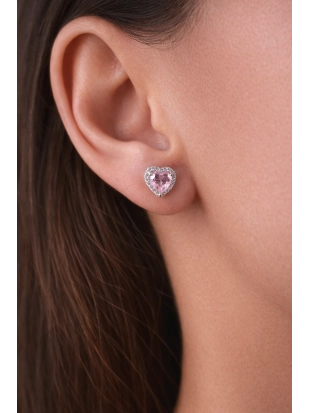 Серьги пусеты из белого золота 585 пробы с цветными фианитами