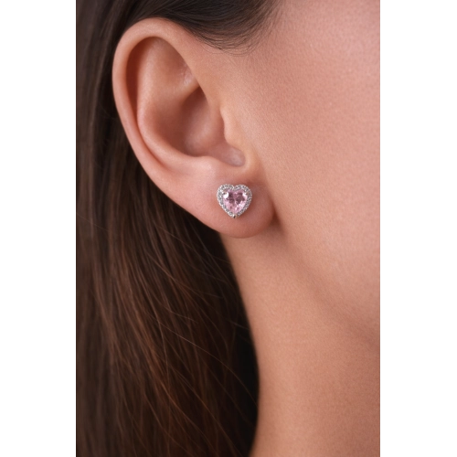 Серьги пусеты из белого золота 585 пробы с цветными фианитами