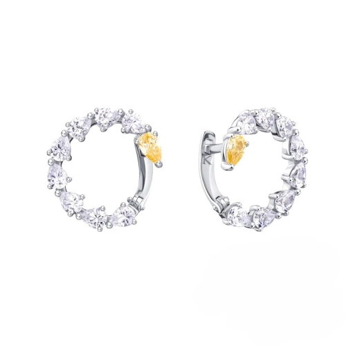 Серьги из белого золота 585 пробы с цветными фианитами