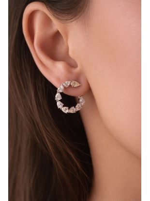 Серьги из белого золота 585 пробы с цветными фианитами