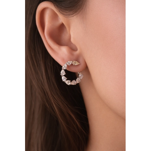 Серьги из белого золота 585 пробы с цветными фианитами