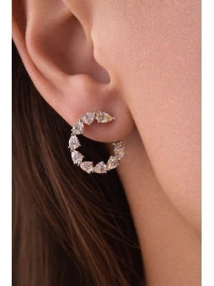 Серьги из белого золота 585 пробы с цветными фианитами