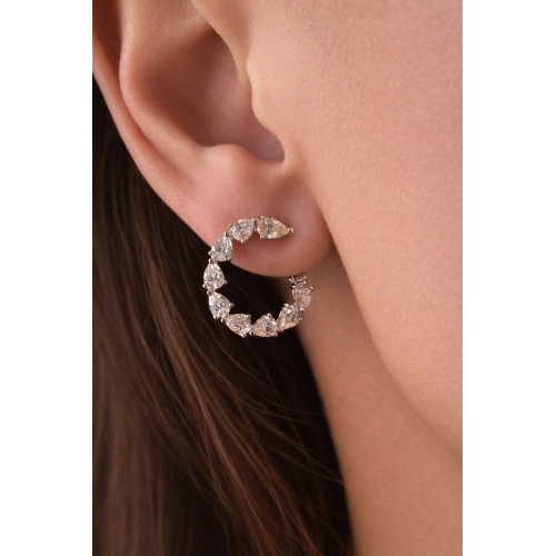 Серьги из белого золота 585 пробы с цветными фианитами