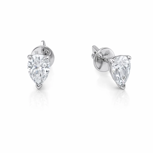 Серьги пусеты из белого золота 585 пробы с фианитами