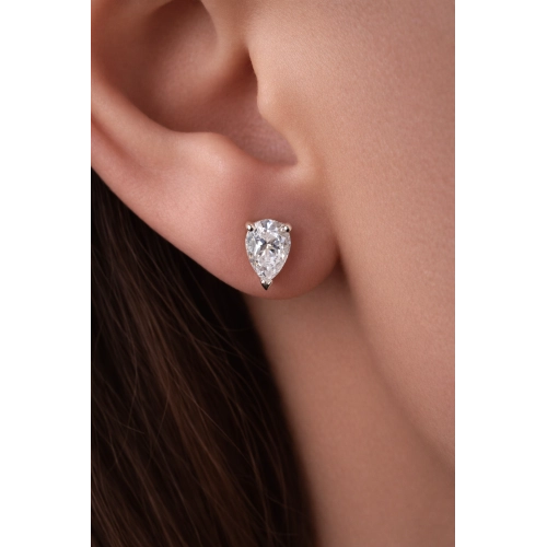 Серьги пусеты из белого золота 585 пробы с фианитами