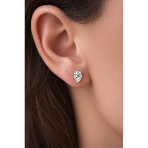 Серьги пусеты из белого золота 585 пробы с фианитами