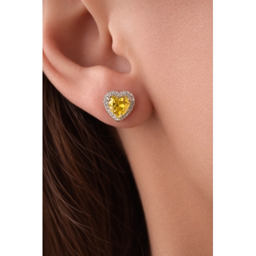 Серьги пусеты из белого золота 585 пробы с цветными фианитами