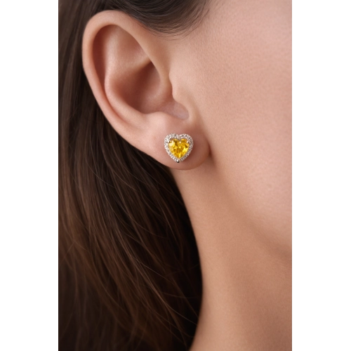 Серьги пусеты из белого золота 585 пробы с цветными фианитами