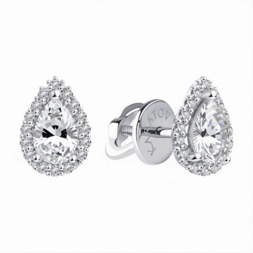 Серьги пусеты из белого золота 585 пробы с фианитами