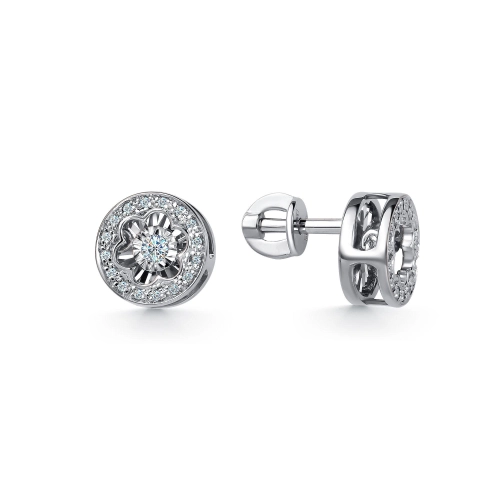 Серьги пусеты из белого золота 585 пробы с бриллиантами