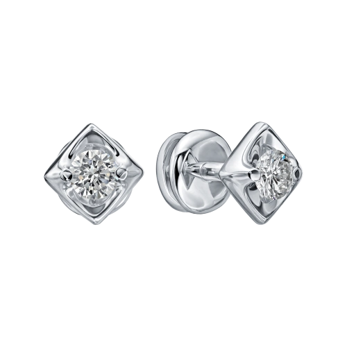 Серьги пусеты из белого золота 585 пробы с бриллиантами