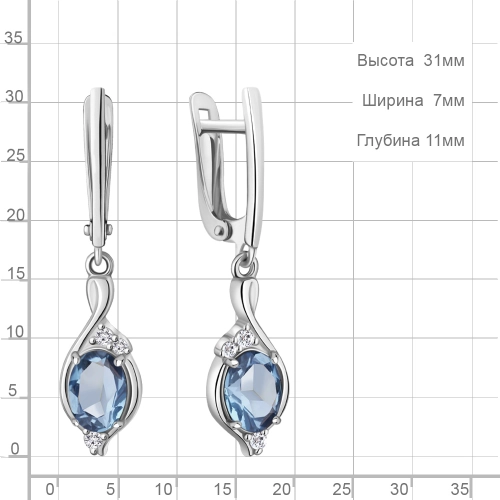 Серьги из серебра 925 пробы с топазами и фианитами