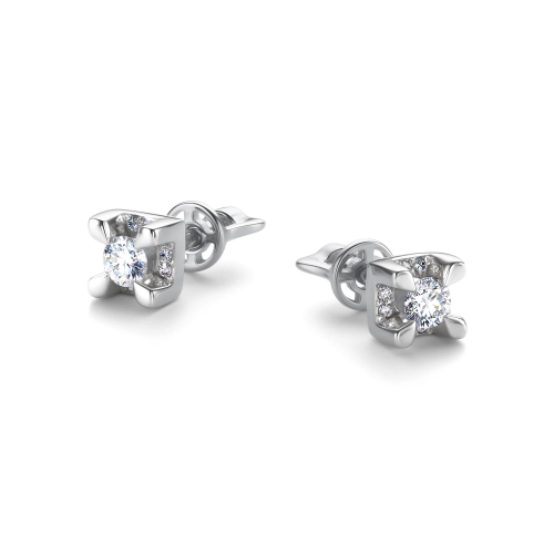 Серьги пусеты из белого золота 585 пробы с бриллиантами