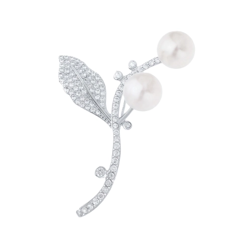 Брошь из серебра 925 пробы с жемчугом и фианитами