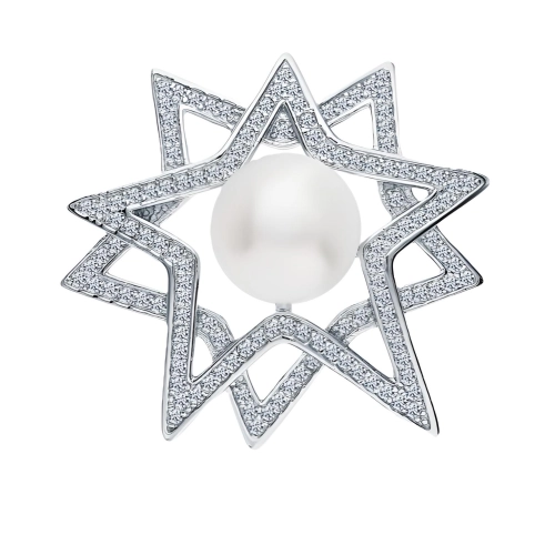 Брошь из серебра 925 пробы с жемчугом и фианитами