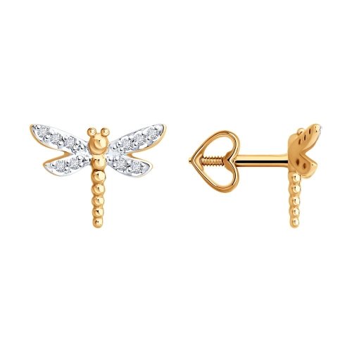 Серьги пусеты из золота 585 пробы с бриллиантами